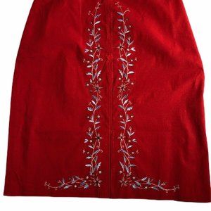 Ann Taylor Red Skirt Womens Size 14 Embroidered